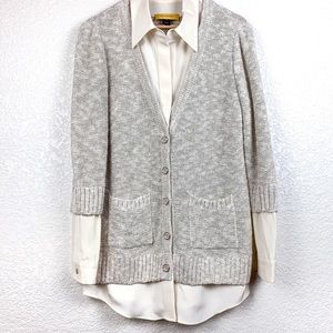 St. John knit layered silk cardigan button up top